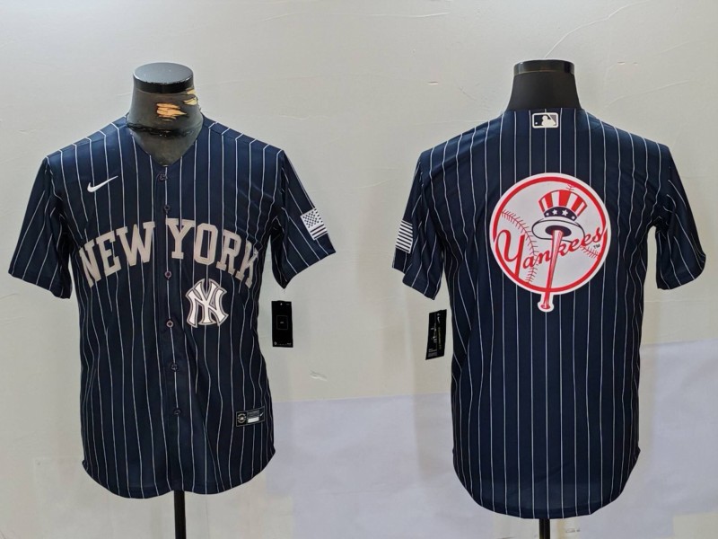 Men New York Yankees Blank Blue stripe joint name 2024 Nike MLB Jersey style 91219
